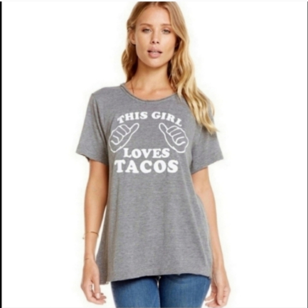 Chaser This Girl Loves Tacos T-Shirt Grey Size XS